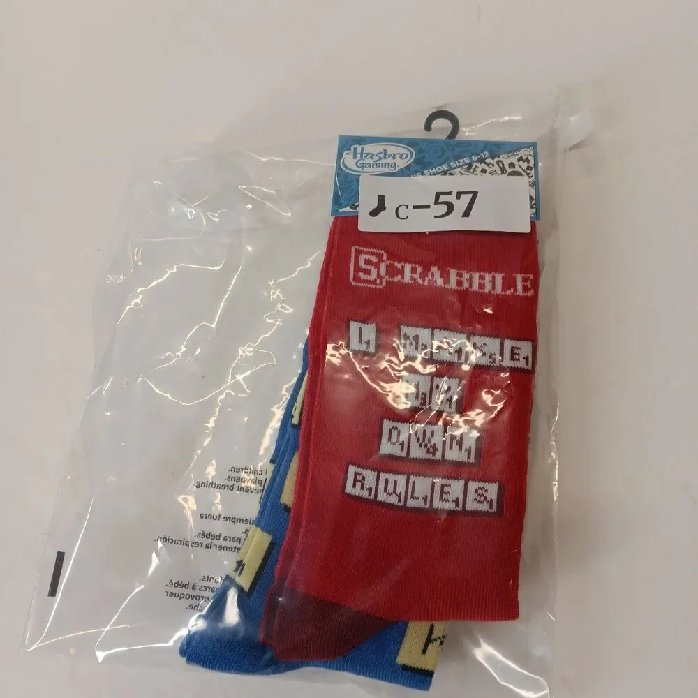 Hasbro Scrabble Classic Board Game Men Novelty Socks 2 Pair 6-12 NWT